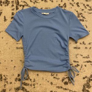 ZARA | Blue Side-Ruched Tshirt